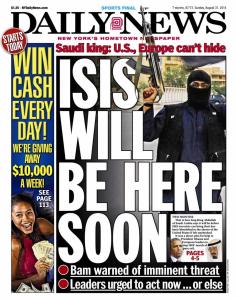 This newspaper, from August 2014, was already touting the ISIS threat to North America. ISIS repeated those threats in a video released January 12, 2015.